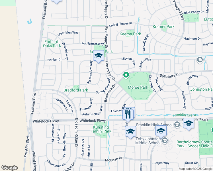 map of restaurants, bars, coffee shops, grocery stores, and more near 9987 Spring View Way in Elk Grove
