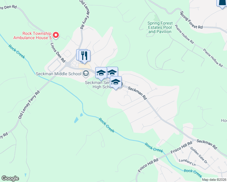 map of restaurants, bars, coffee shops, grocery stores, and more near 2800 Seckman Road in Imperial