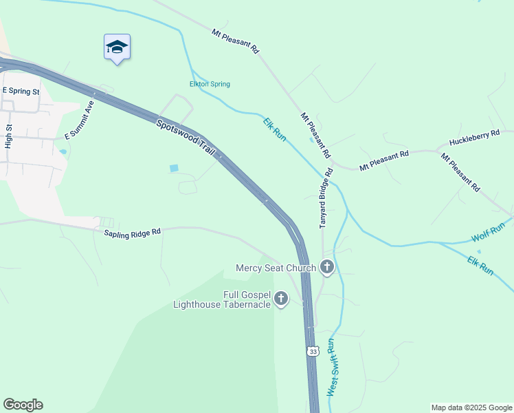 map of restaurants, bars, coffee shops, grocery stores, and more near 17724 Spotswood Trail in Elkton