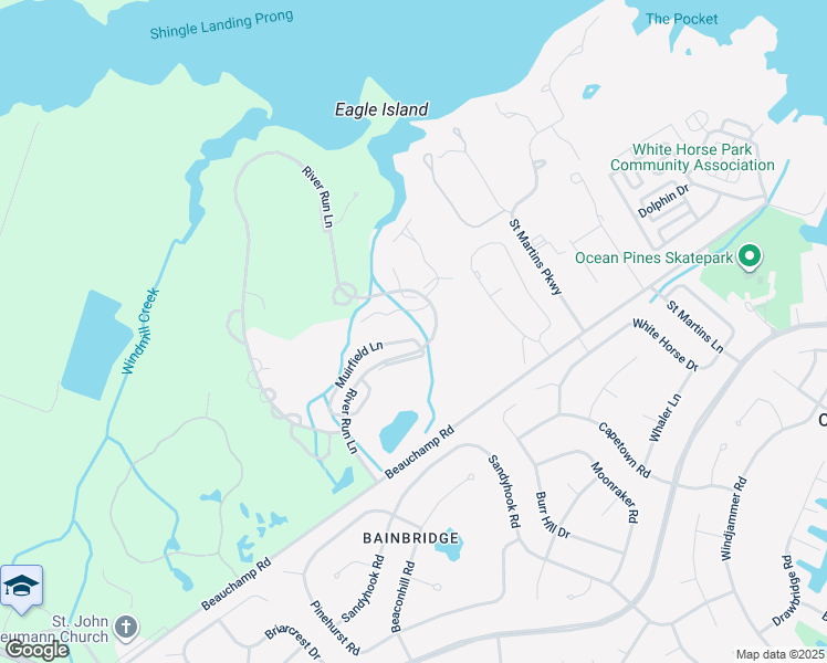 map of restaurants, bars, coffee shops, grocery stores, and more near 13139 Muirfield Lane in Ocean Pines