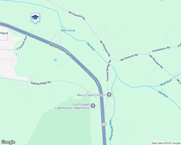 map of restaurants, bars, coffee shops, grocery stores, and more near 17271 Spotswood Trail in Elkton