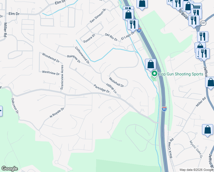 map of restaurants, bars, coffee shops, grocery stores, and more near 1720 Hilltop Lane in Imperial