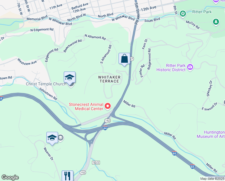 map of restaurants, bars, coffee shops, grocery stores, and more near 128 Honeysuckle Lane in Huntington