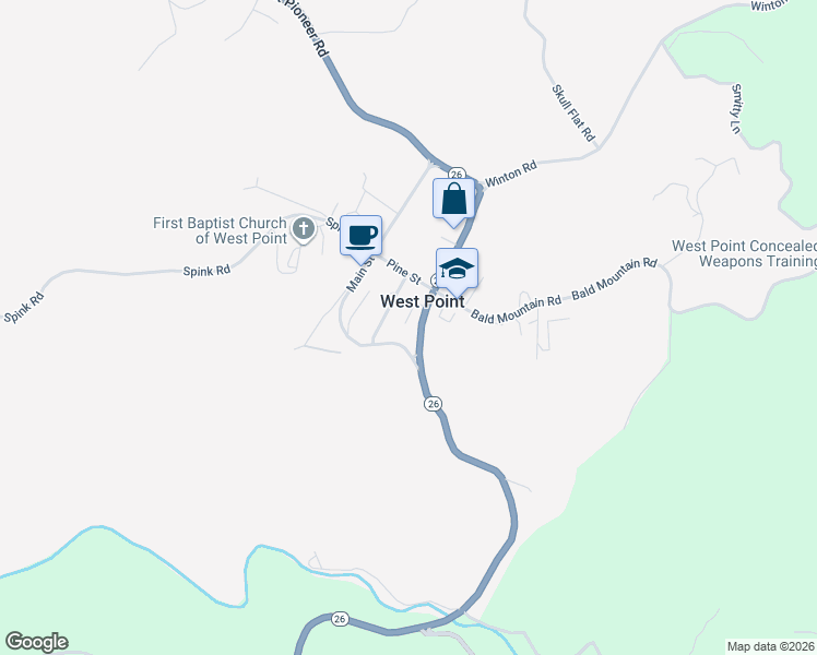 map of restaurants, bars, coffee shops, grocery stores, and more near 41 Veterans Lane in West Point