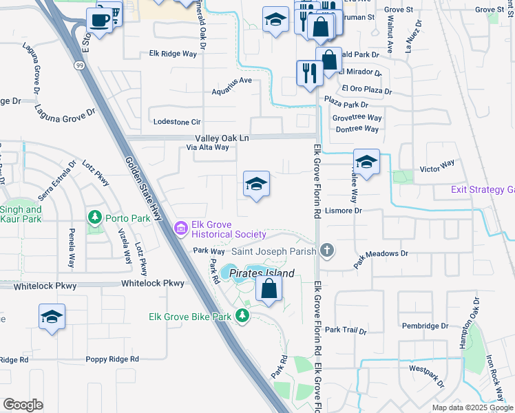 map of restaurants, bars, coffee shops, grocery stores, and more near 9800 Elk Grove Florin Road in Elk Grove