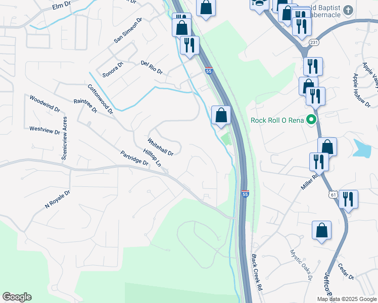 map of restaurants, bars, coffee shops, grocery stores, and more near 4187 Whitehall Drive in Arnold