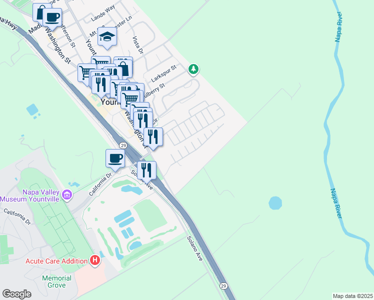 map of restaurants, bars, coffee shops, grocery stores, and more near 152 Gamay Circle in Yountville