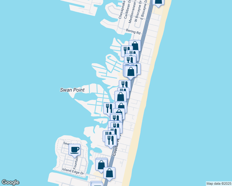 map of restaurants, bars, coffee shops, grocery stores, and more near 118 78th Street in Ocean City