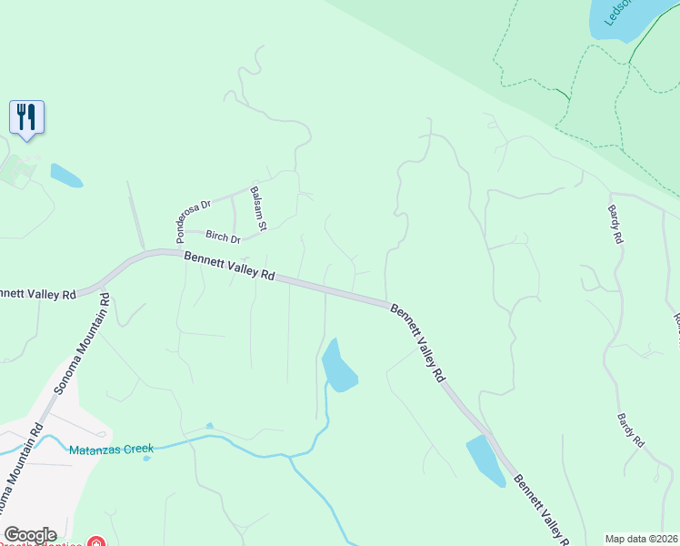 map of restaurants, bars, coffee shops, grocery stores, and more near 6565 Bennett Valley Road in Santa Rosa