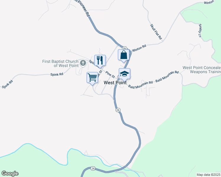 map of restaurants, bars, coffee shops, grocery stores, and more near 37 Veterans Lane in West Point
