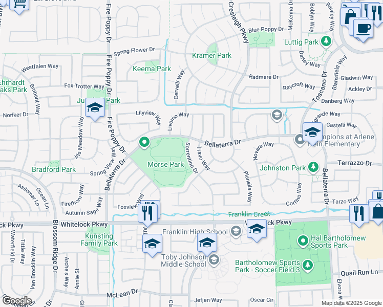 map of restaurants, bars, coffee shops, grocery stores, and more near 9867 Sorrentino Drive in Elk Grove