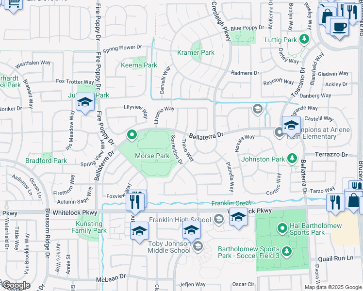 map of restaurants, bars, coffee shops, grocery stores, and more near 9867 Sorrentino Drive in Elk Grove