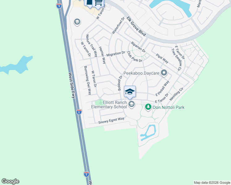 map of restaurants, bars, coffee shops, grocery stores, and more near 9899 Osprey Point Circle in Elk Grove