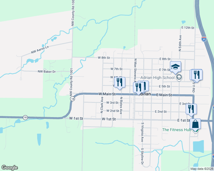 map of restaurants, bars, coffee shops, grocery stores, and more near 241 West 5th Street in Adrian