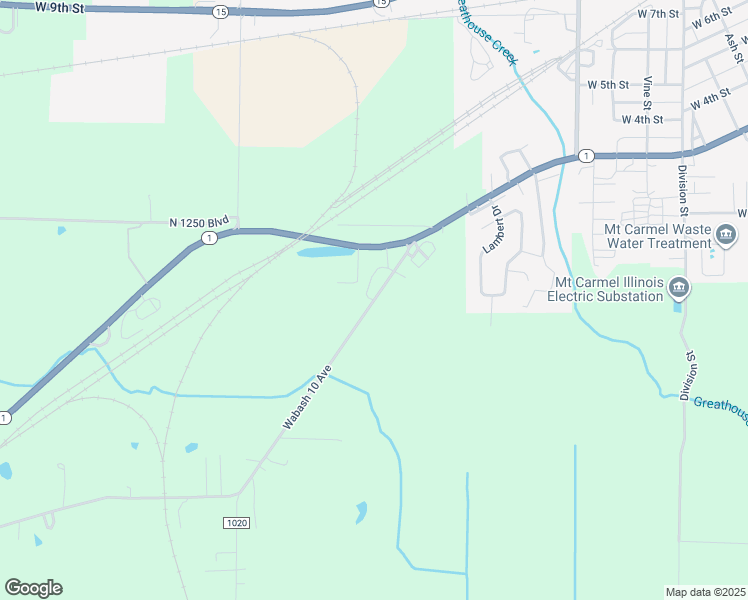 map of restaurants, bars, coffee shops, grocery stores, and more near County Road 1020 in Mount Carmel