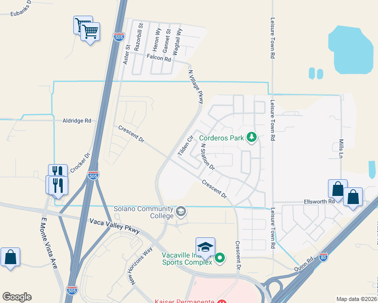 map of restaurants, bars, coffee shops, grocery stores, and more near 655 Spillman Circle in Vacaville