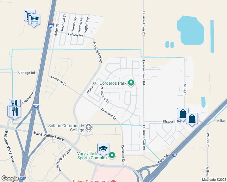 map of restaurants, bars, coffee shops, grocery stores, and more near 728 Del Mar Circle in Vacaville