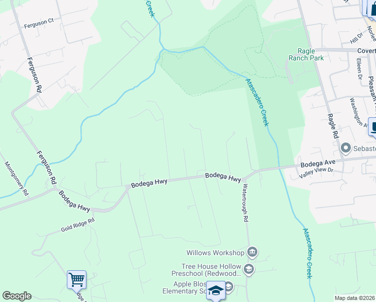map of restaurants, bars, coffee shops, grocery stores, and more near 8932 Bodega Highway in Sebastopol