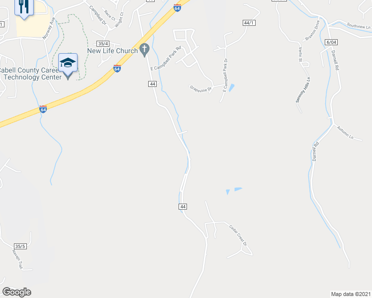 map of restaurants, bars, coffee shops, grocery stores, and more near County Road 44 in Huntington