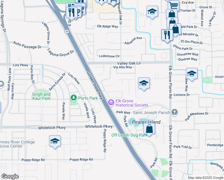 map of restaurants, bars, coffee shops, grocery stores, and more near 8713 Los Encantos Circle in Elk Grove