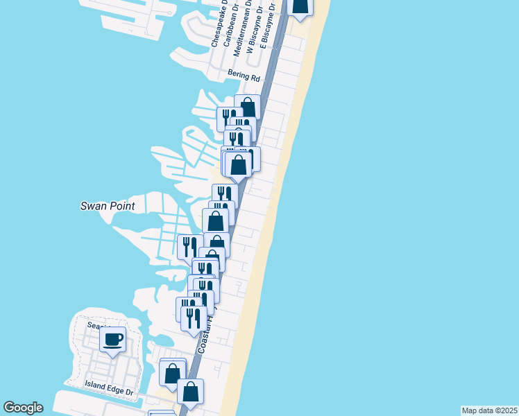 map of restaurants, bars, coffee shops, grocery stores, and more near 7901 Atlantic Avenue in Ocean City