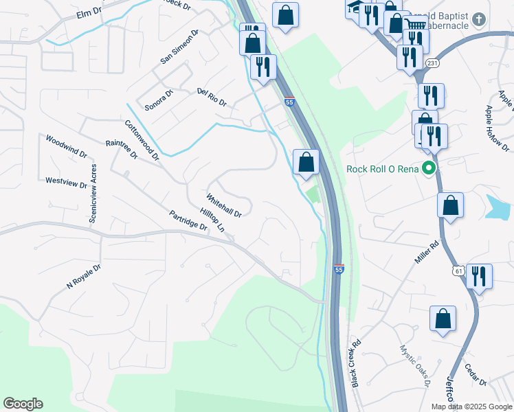 map of restaurants, bars, coffee shops, grocery stores, and more near 4187 Whitehall Drive in Arnold