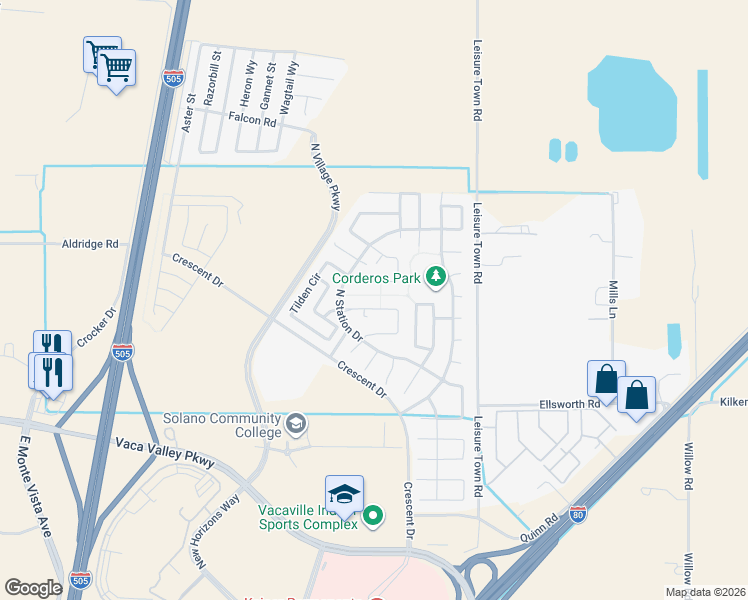 map of restaurants, bars, coffee shops, grocery stores, and more near 728 Del Mar Circle in Vacaville