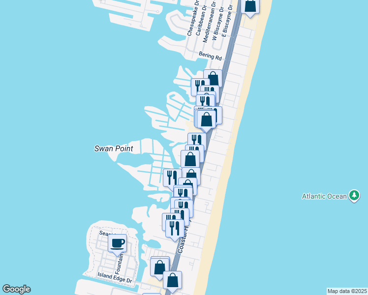 map of restaurants, bars, coffee shops, grocery stores, and more near 118 78th Street in Ocean City
