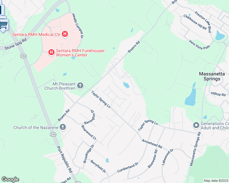 map of restaurants, bars, coffee shops, grocery stores, and more near 2970 Diamond Spring Lane in Harrisonburg