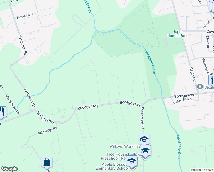 map of restaurants, bars, coffee shops, grocery stores, and more near 8932 Bodega Highway in Sebastopol