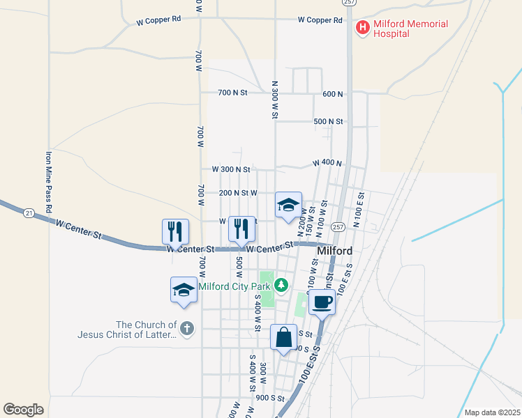 map of restaurants, bars, coffee shops, grocery stores, and more near 138 North 400 West Street in Milford