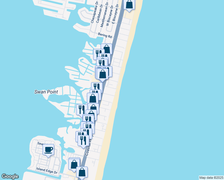 map of restaurants, bars, coffee shops, grocery stores, and more near 7901 Atlantic Avenue in Ocean City