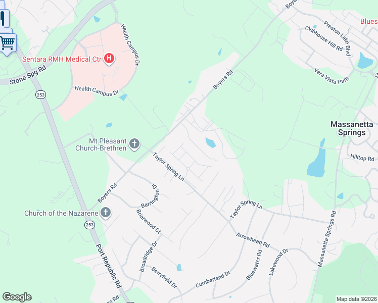 map of restaurants, bars, coffee shops, grocery stores, and more near 2970 Diamond Spring Lane in Harrisonburg