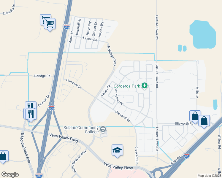 map of restaurants, bars, coffee shops, grocery stores, and more near 655 Spillman Circle in Vacaville