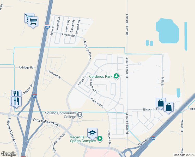 map of restaurants, bars, coffee shops, grocery stores, and more near 753 Del Mar Circle in Vacaville