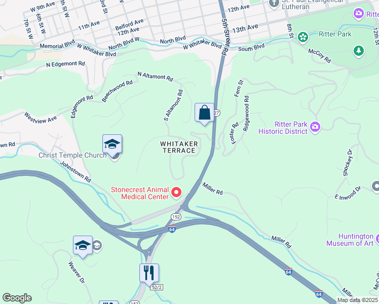 map of restaurants, bars, coffee shops, grocery stores, and more near 128 Honeysuckle Lane in Huntington