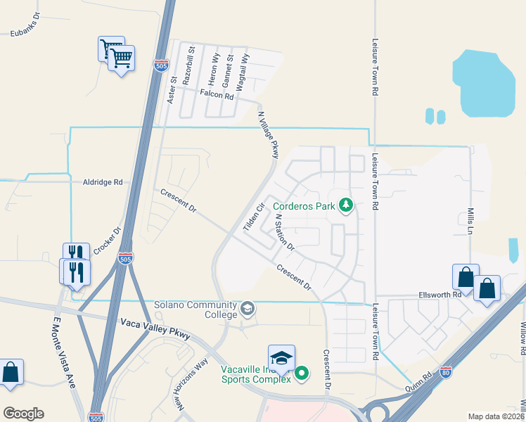 map of restaurants, bars, coffee shops, grocery stores, and more near 655 Spillman Circle in Vacaville