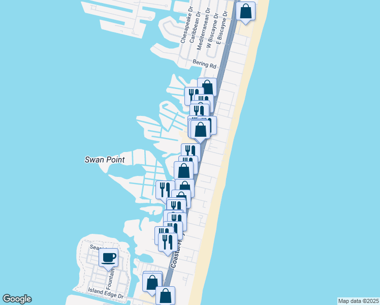 map of restaurants, bars, coffee shops, grocery stores, and more near 105 79th Street in Ocean City