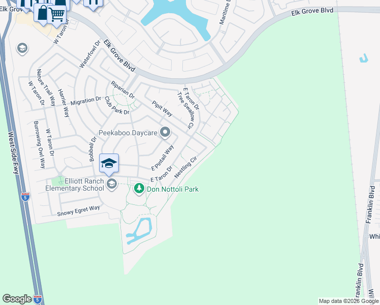 map of restaurants, bars, coffee shops, grocery stores, and more near 3213 Aurelia Court in Elk Grove