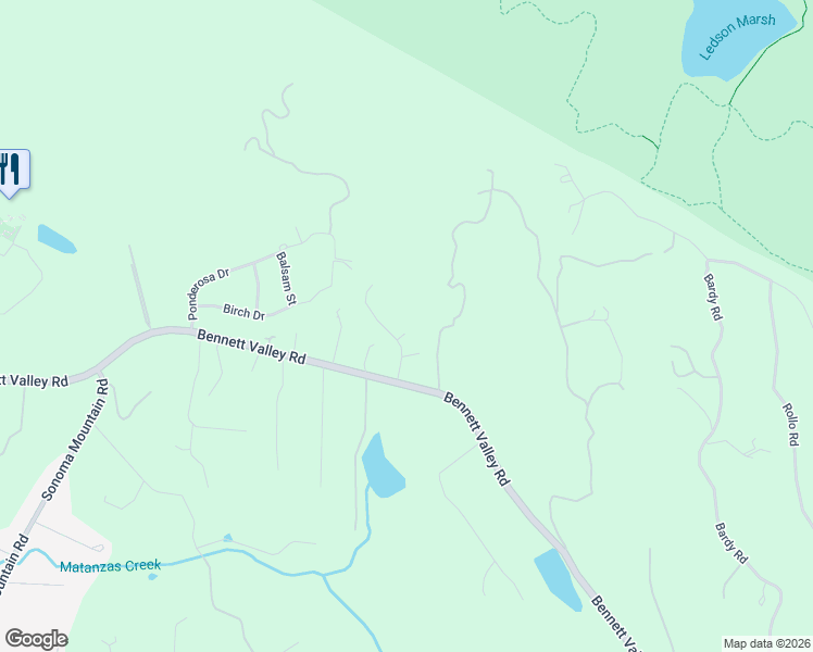 map of restaurants, bars, coffee shops, grocery stores, and more near 6573 Bennett Valley Road in Santa Rosa
