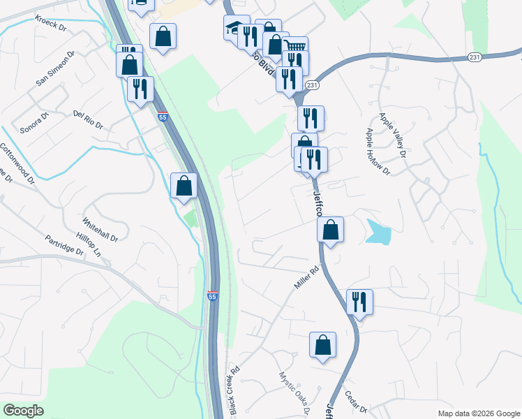 map of restaurants, bars, coffee shops, grocery stores, and more near 22 Hummingbird Lane in Arnold