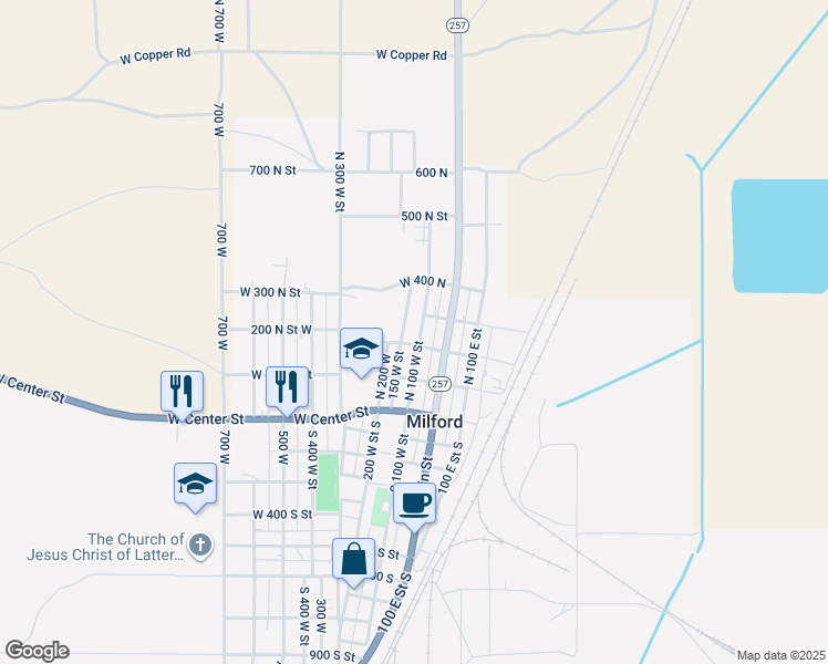 map of restaurants, bars, coffee shops, grocery stores, and more near 233 North 100 West Street in Milford