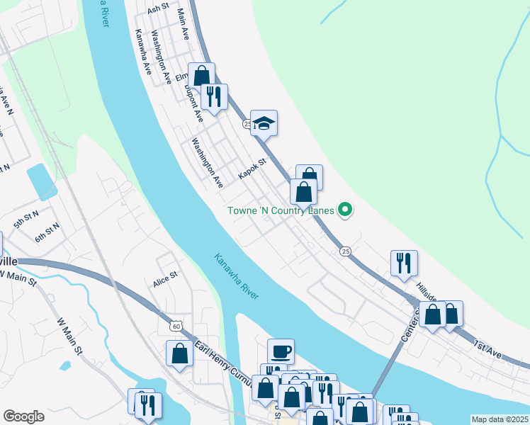 map of restaurants, bars, coffee shops, grocery stores, and more near 1131 Main Ave in Nitro