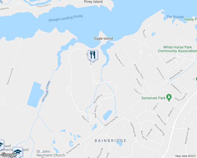 map of restaurants, bars, coffee shops, grocery stores, and more near 76 River Lane in Berlin