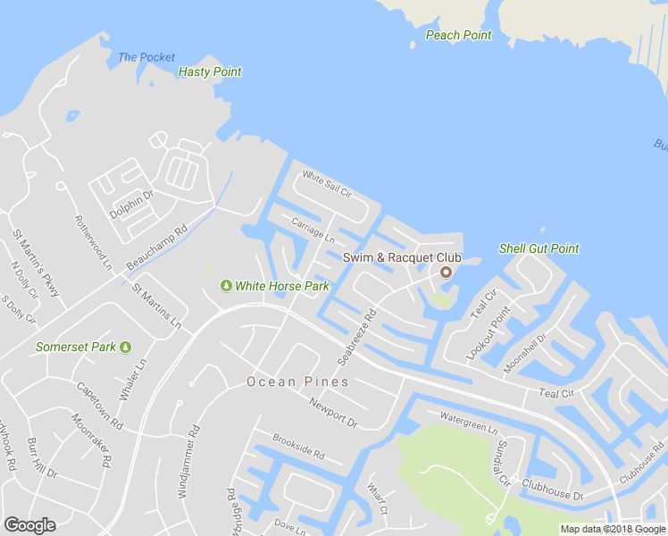 map of restaurants, bars, coffee shops, grocery stores, and more near 10 Sandy Circle in Ocean Pines