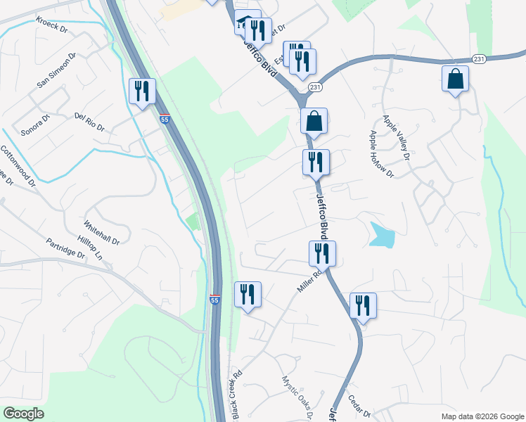 map of restaurants, bars, coffee shops, grocery stores, and more near 22 Hummingbird Lane in Arnold