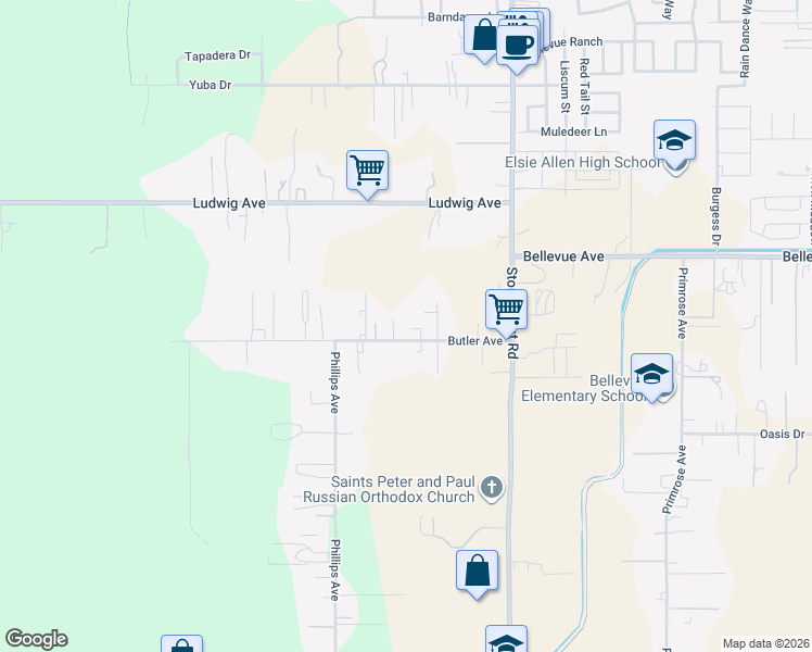map of restaurants, bars, coffee shops, grocery stores, and more near 911 Butler Avenue in Santa Rosa