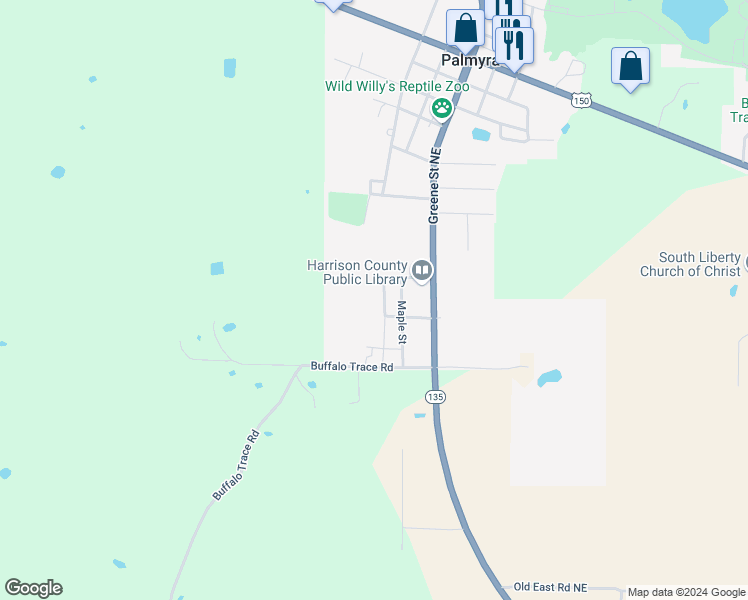 map of restaurants, bars, coffee shops, grocery stores, and more near in Palmyra