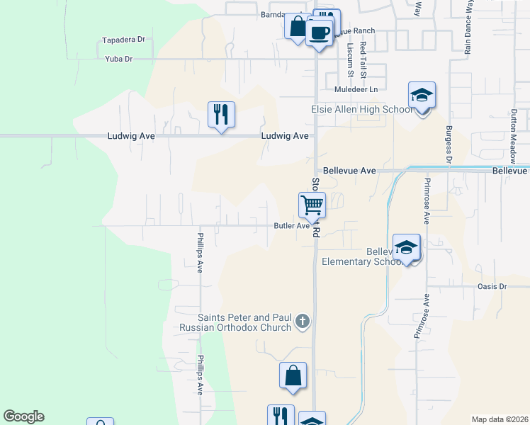 map of restaurants, bars, coffee shops, grocery stores, and more near 863 Butler Ave in Santa Rosa
