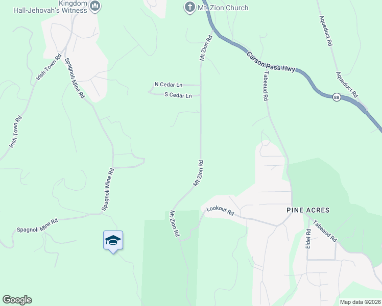 map of restaurants, bars, coffee shops, grocery stores, and more near 13285 Mount Zion Road in Pine Grove